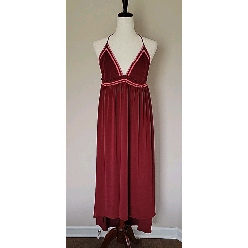 Express Halter Babydoll Maxi Dress M Boho Hi Lo Festival Hippie Empire Waist